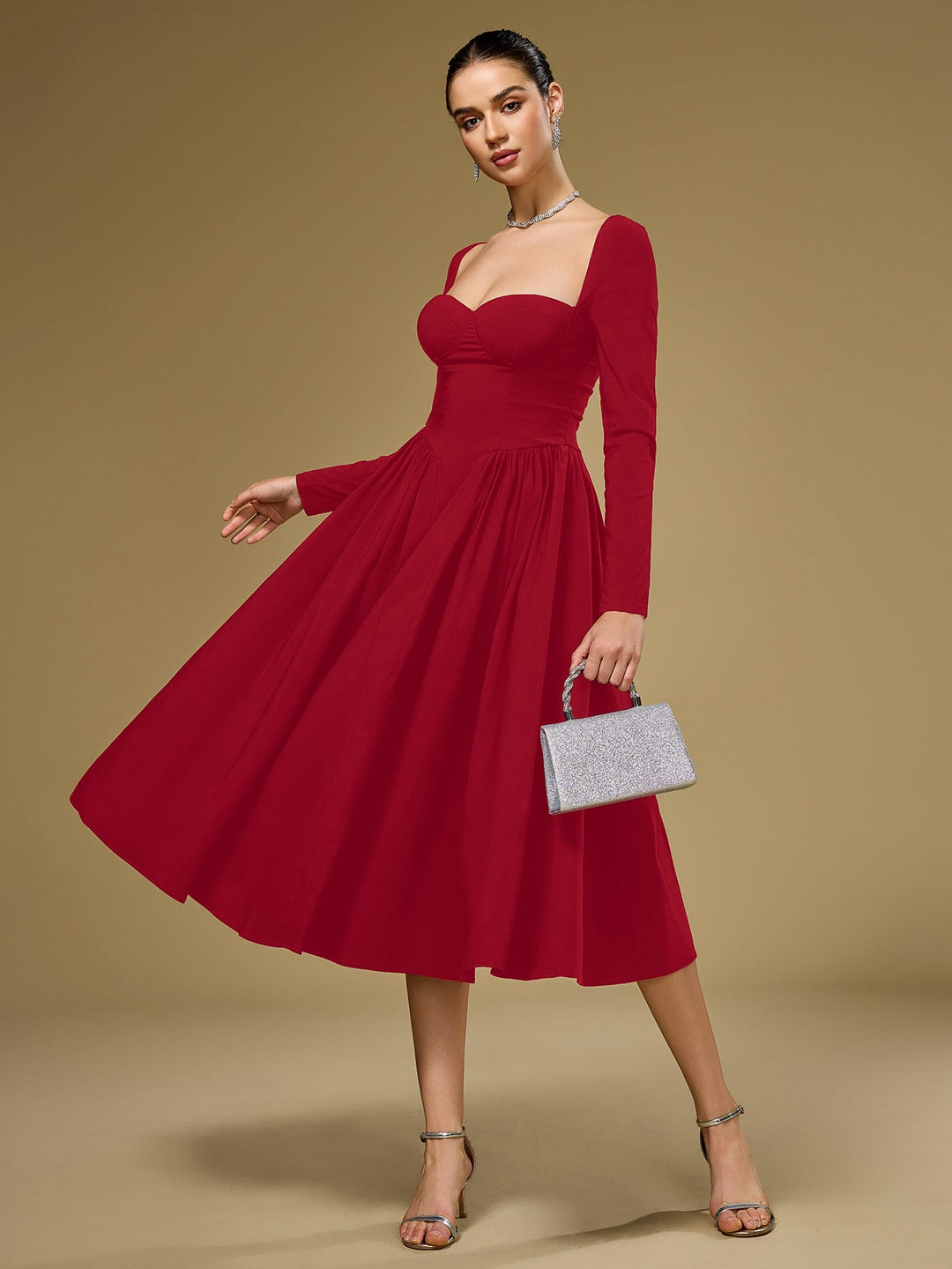 Aria | Long Sleeve Tie Back A - Line Dress in first_variant_option1 | Elegant Women&