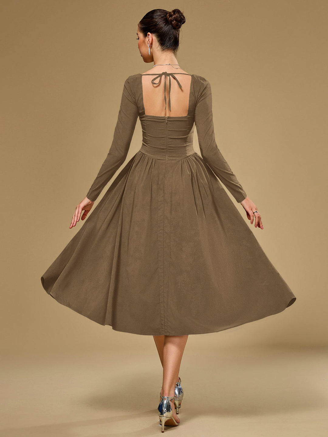 Aria | Long Sleeve Tie Back A - Line Dress in first_variant_option1 | Elegant Women&