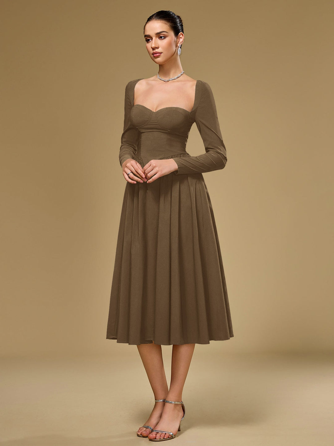 Aria | Long Sleeve Tie Back A - Line Dress in first_variant_option1 | Elegant Women&