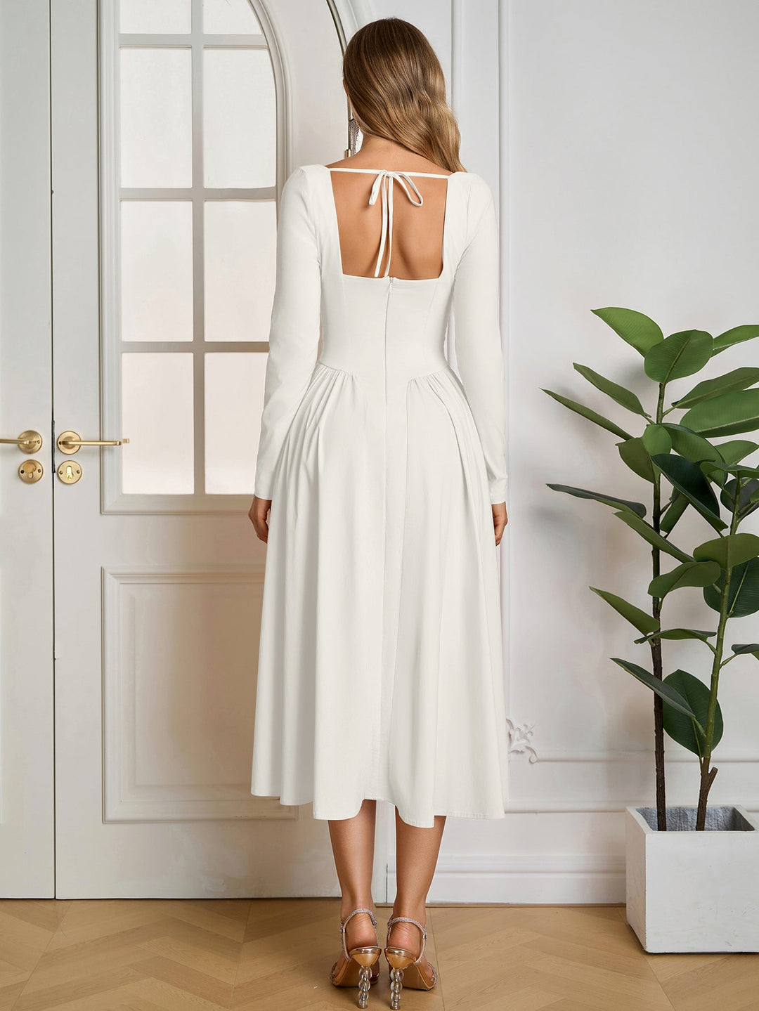 Aria | Long Sleeve Tie Back A - Line Dress in first_variant_option1 | Elegant Women&