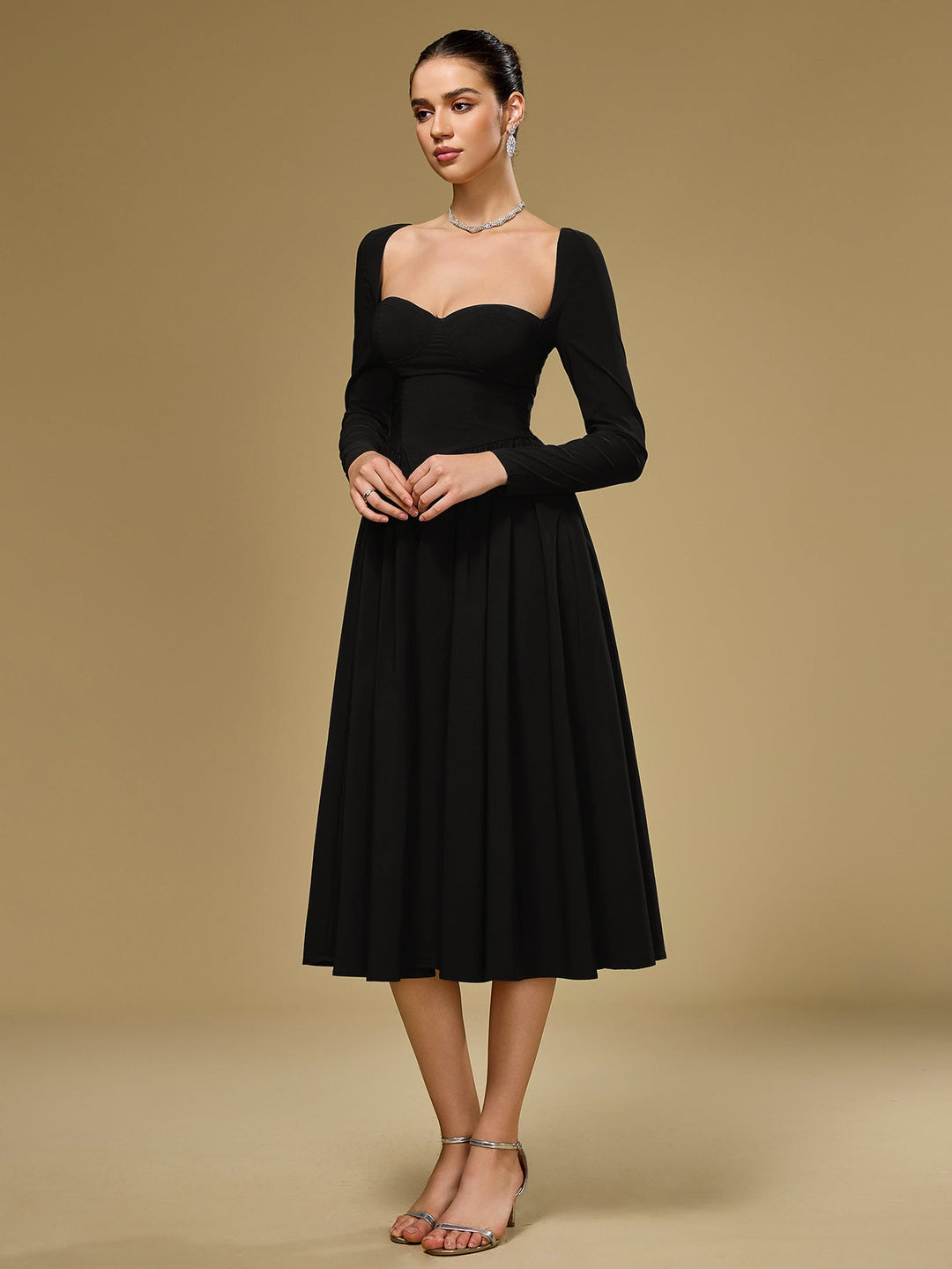 Aria | Long Sleeve Tie Back A - Line Dress in first_variant_option1 | Elegant Women&
