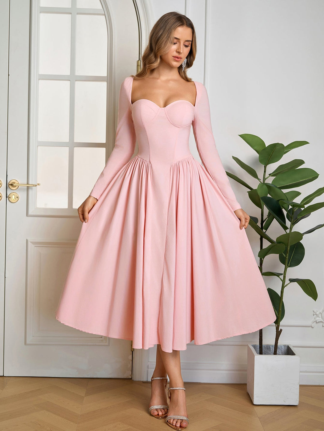 Aria | Long Sleeve Tie Back A - Line Dress in first_variant_option1 | Elegant Women&