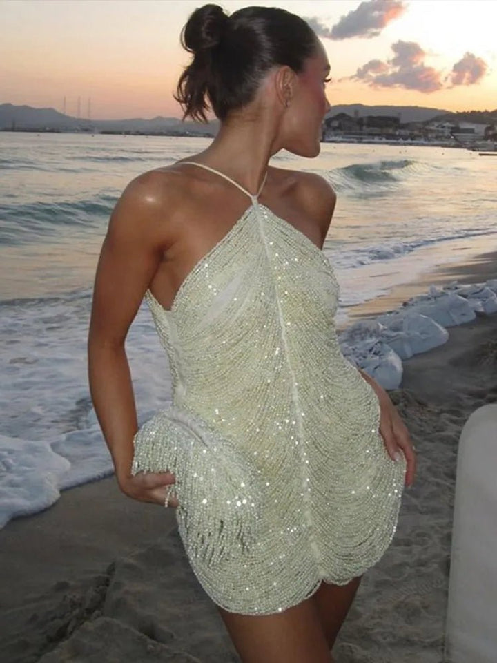 Arlette | Pearl - Draped Mini Dress in first_variant_option1 | Elegant Women&
