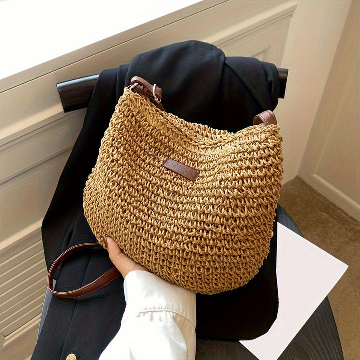 Noemia | Handwoven Straw Hobo Crossbody Bag