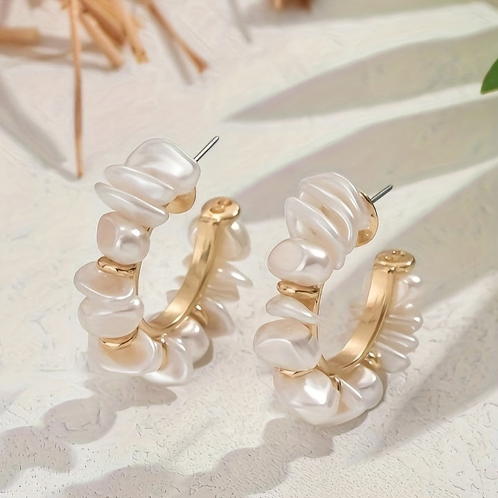 Nerina | Handcrafted Baroque Faux Pearl Hoop Earrings