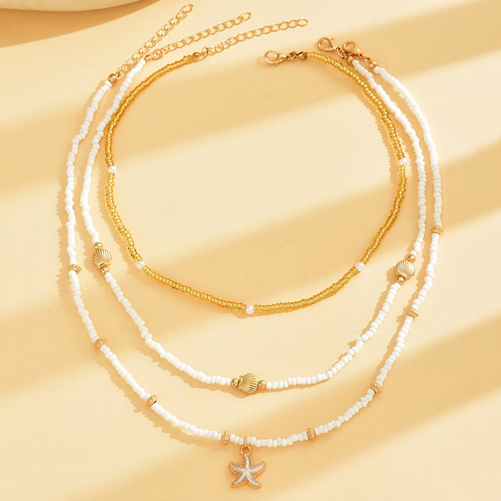 Mirella | Coastal Shell &amp; Starfish Beaded Choker Necklace Set