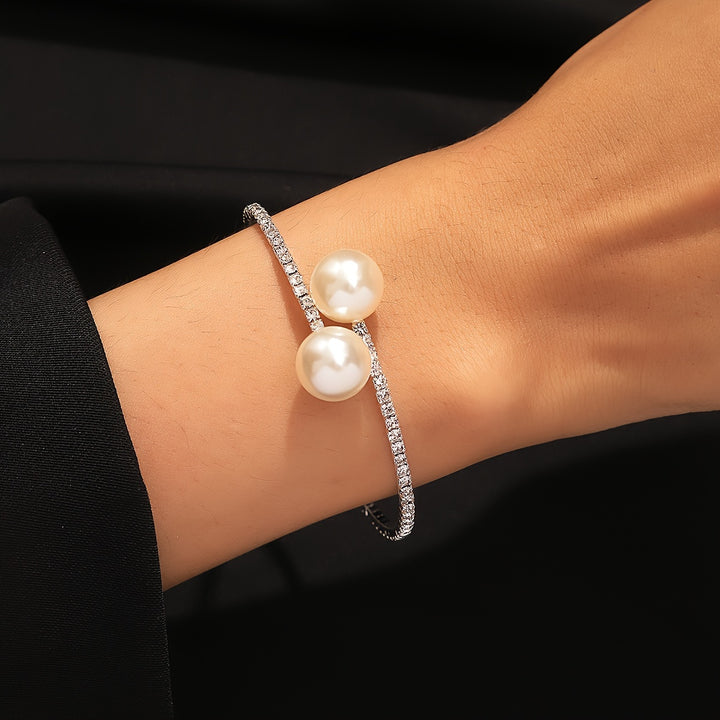 Isolde | Contemporary Pavé Bypass Faux Pearl Bangle