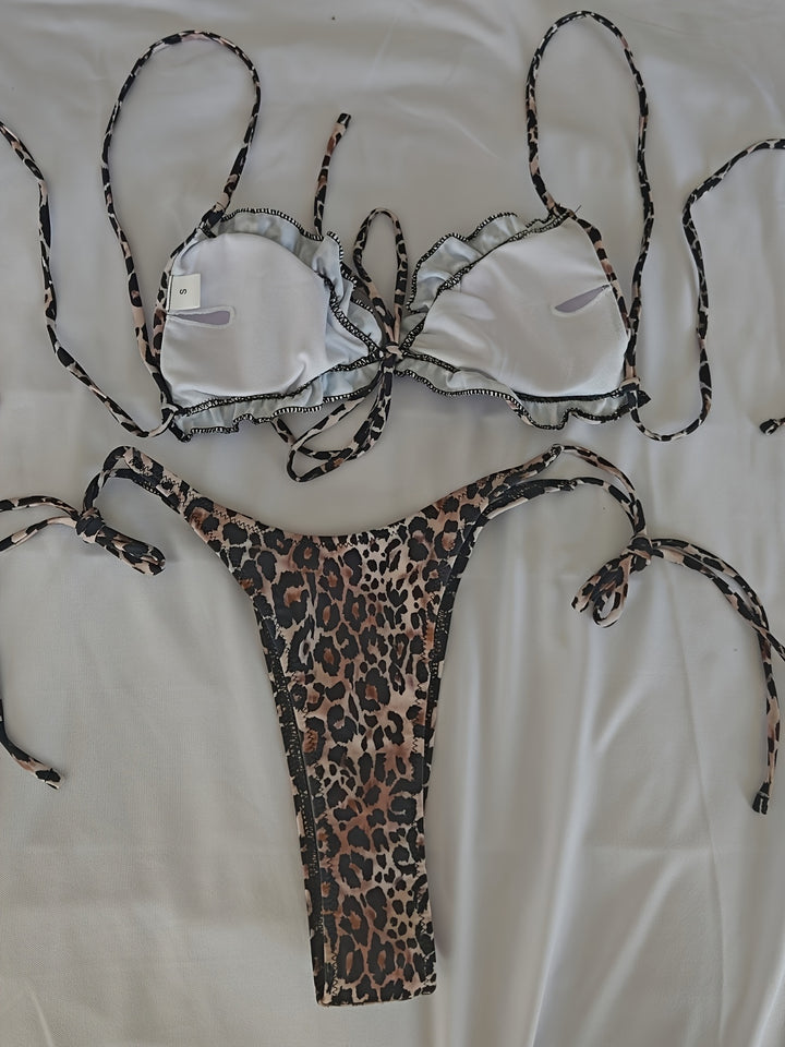 Zahra | Leopard Ruched Tie Bikini Set