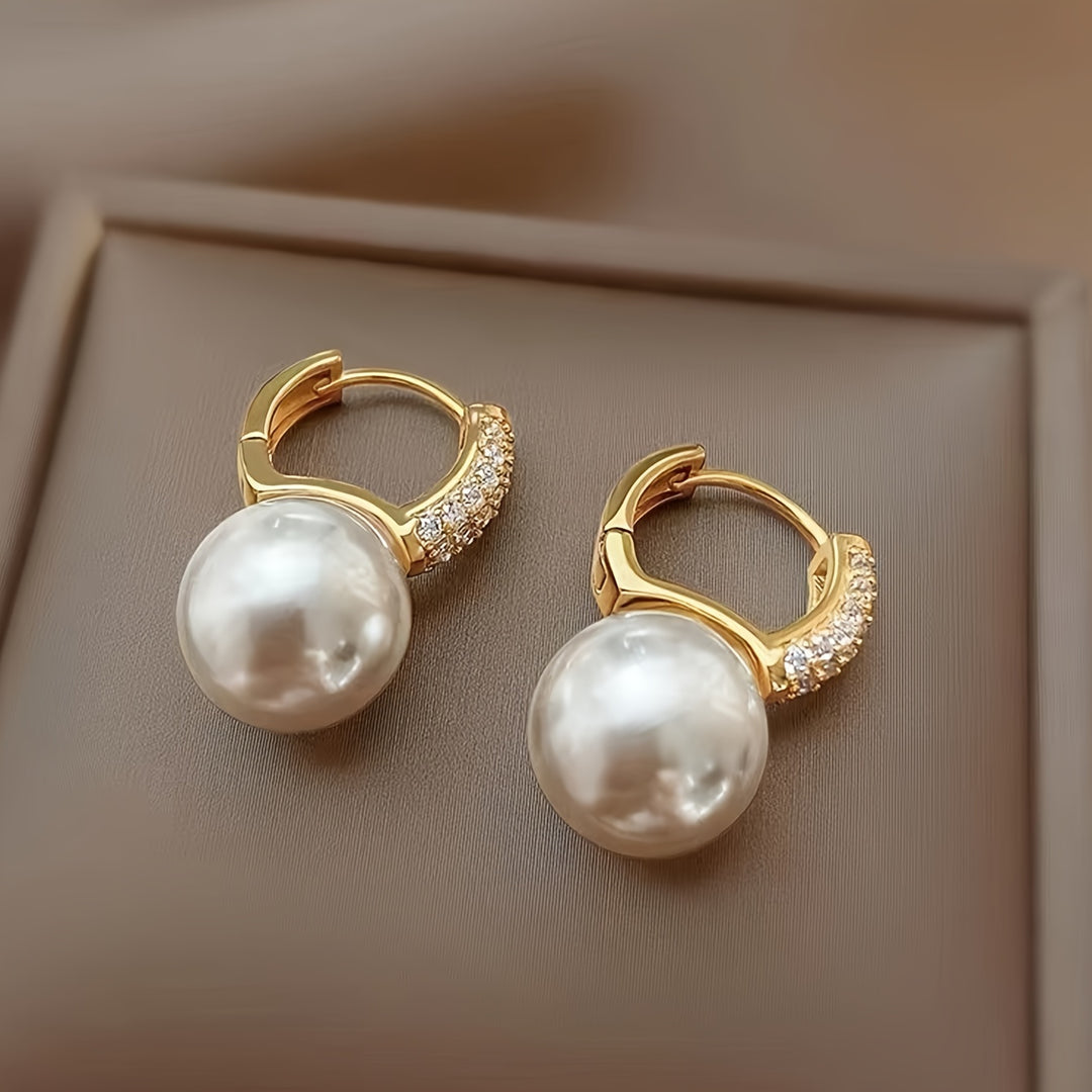 Giselle | Vintage Pavé Huggie &amp; Faux Pearl Drop Earrings