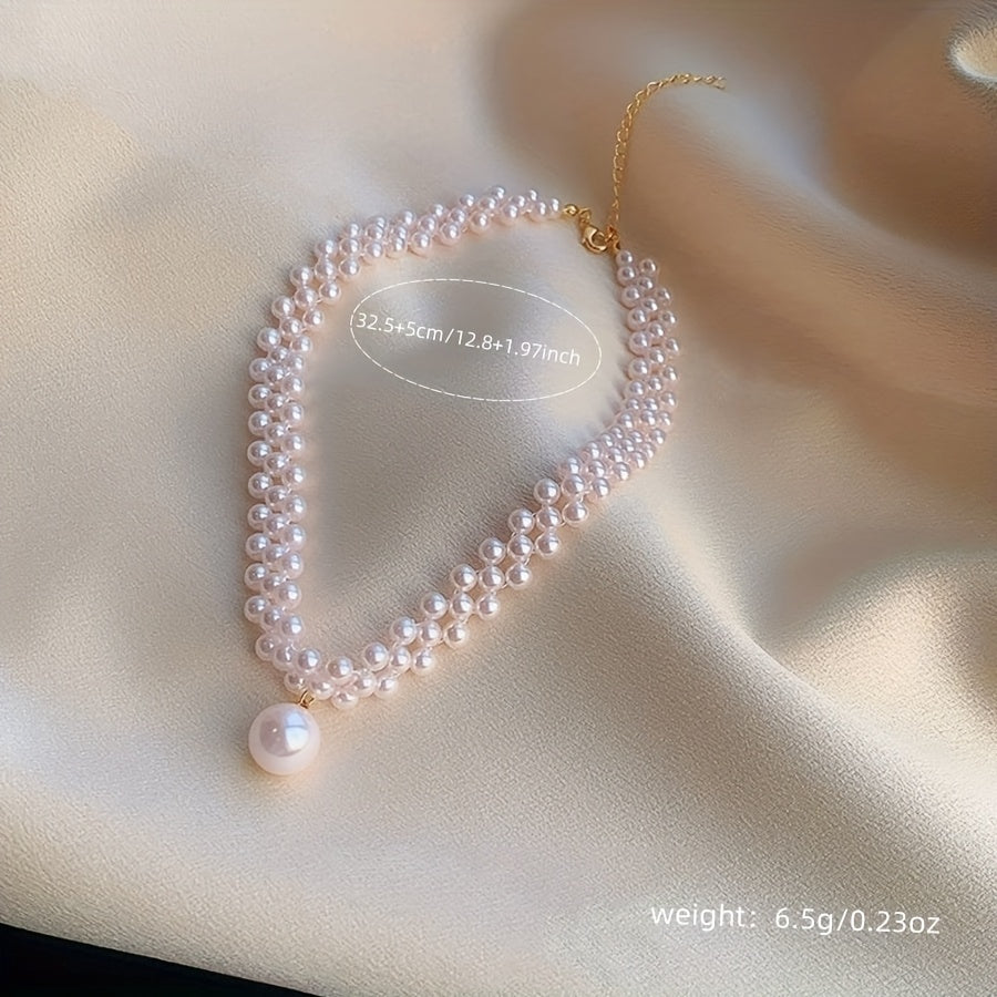 Cordelia | Woven Faux Pearl Choker with Drop Pendant