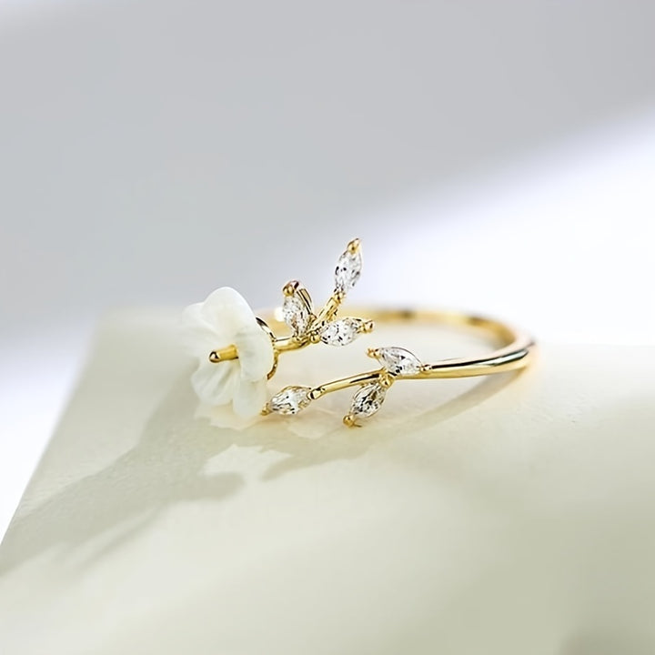 Flora | Floral Leaf Open Adjustable Ring