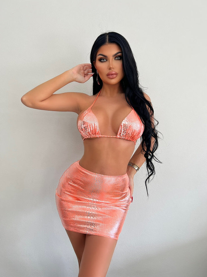 Nalani | Snake Print 3-Piece Bikini Set with Cover-Up Skirt