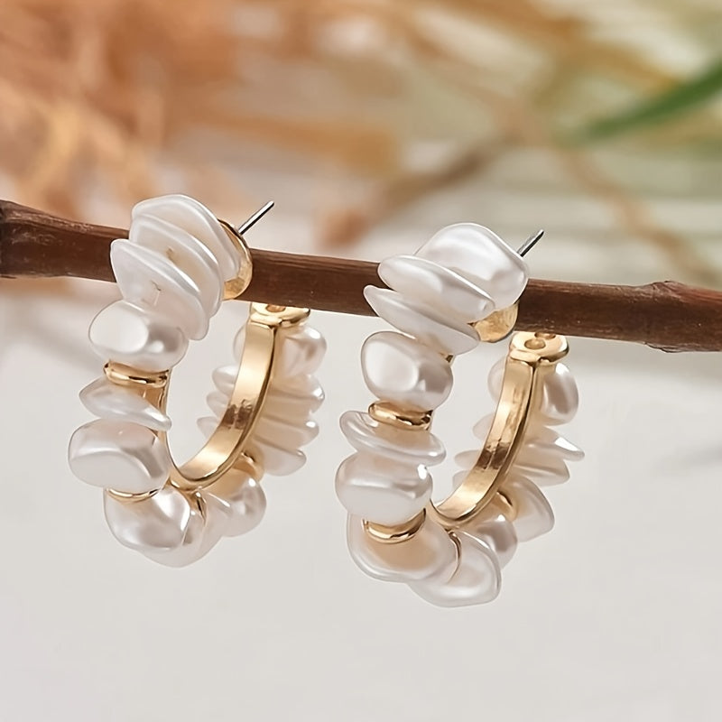 Nerina | Handcrafted Baroque Faux Pearl Hoop Earrings