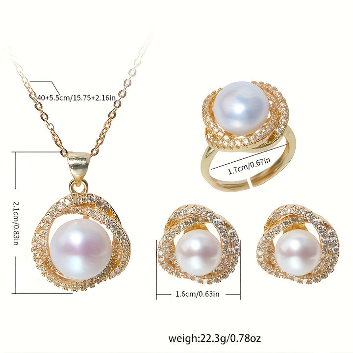 Arabella | Vintage Faux Pearl &amp; Crystal Halo Jewelry Set