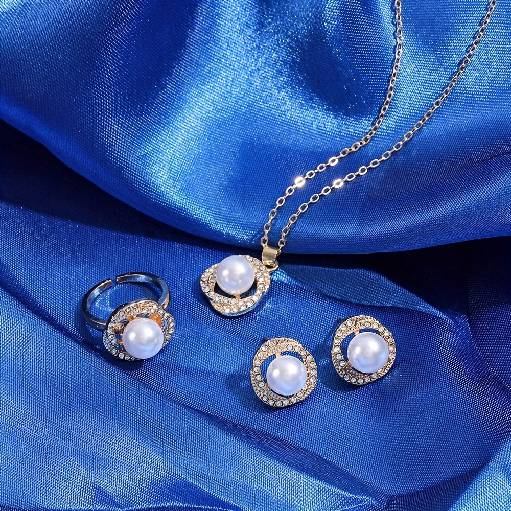 Arabella | Vintage Faux Pearl &amp; Crystal Halo Jewelry Set