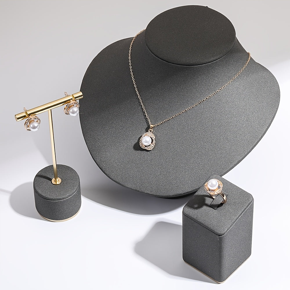 Arabella | Vintage Faux Pearl &amp; Crystal Halo Jewelry Set