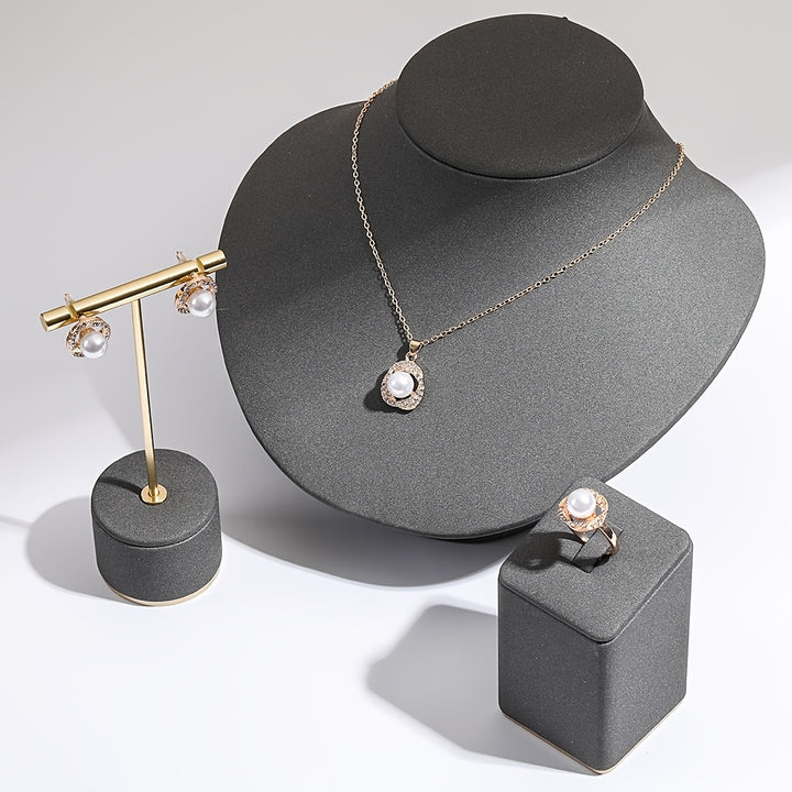 Arabella | Vintage Faux Pearl &amp; Crystal Halo Jewelry Set