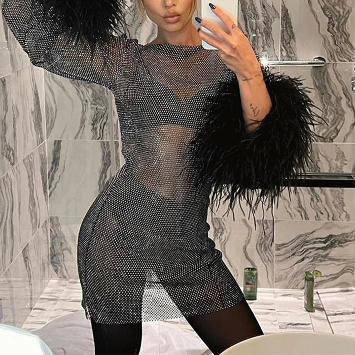 Charlee | Dazzling Feathered Mini Dress in first_variant_option1 | Elegant Women&