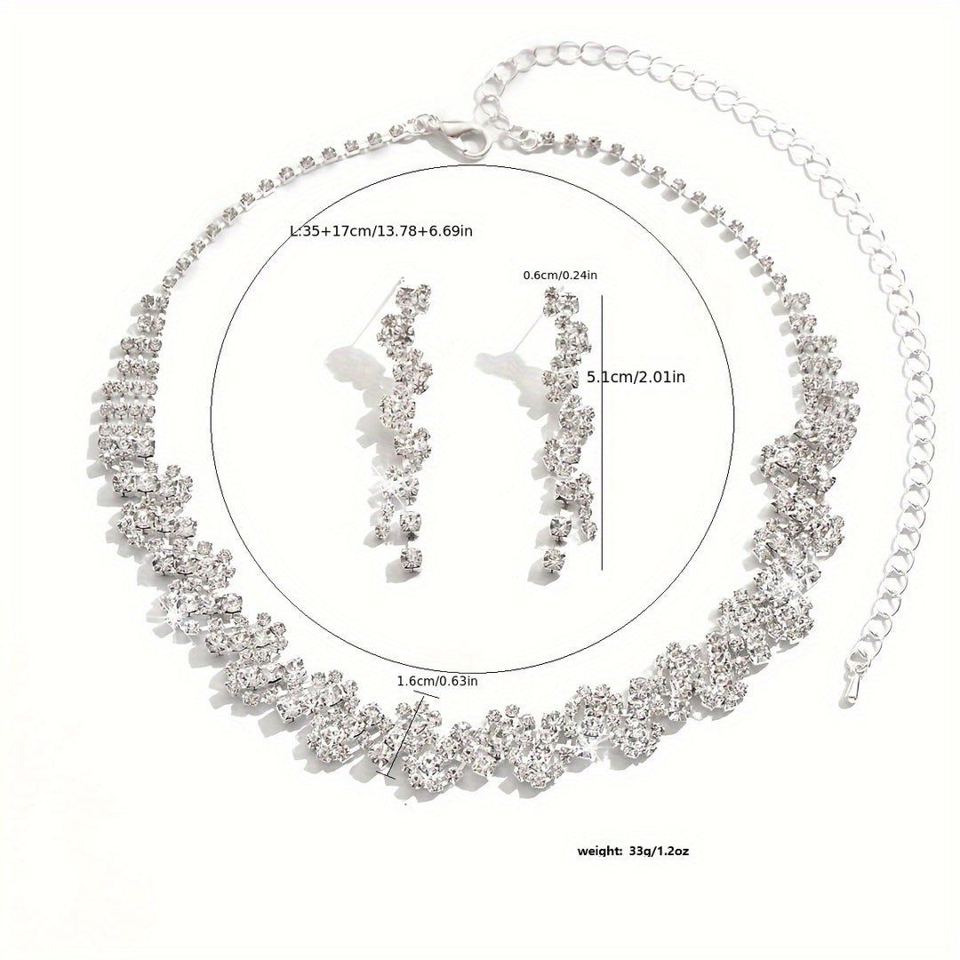 Aethelgard | Zig-Zag Rhinestone Necklace &amp; Drop Earrings Set