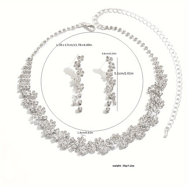 Aethelgard | Zig-Zag Rhinestone Necklace &amp; Drop Earrings Set
