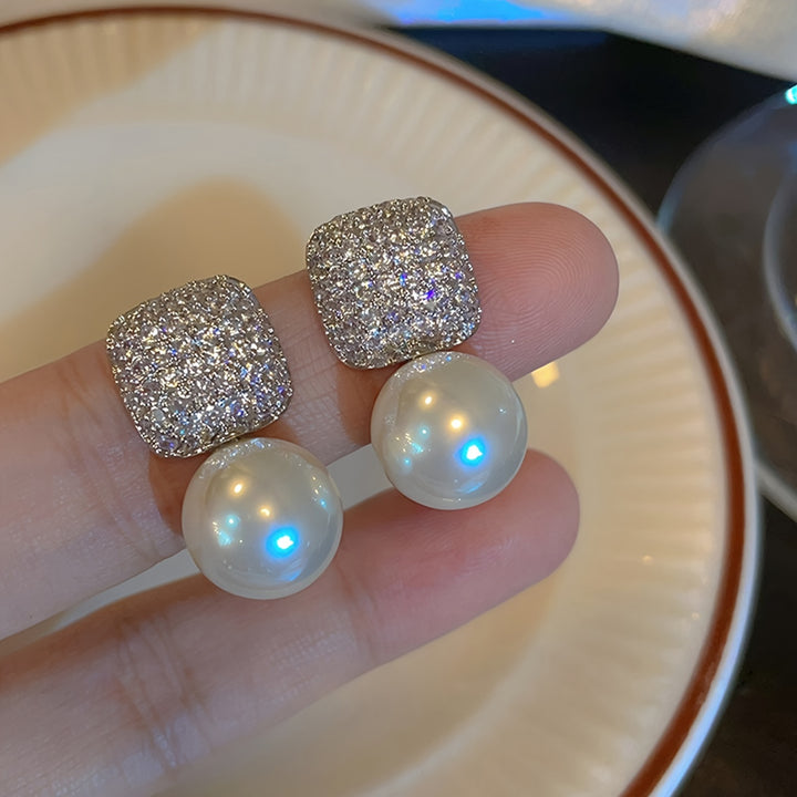 Juliet | Vintage Pavé Square &amp; Faux Pearl Drop Earrings