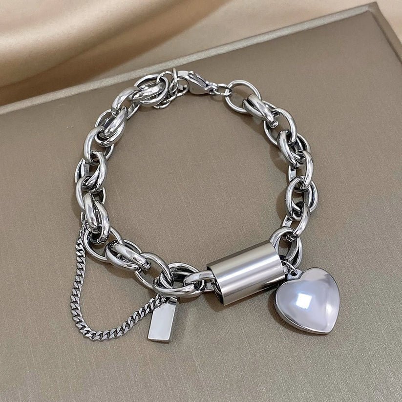 Danica | Gold Heart Charm Chain Bracelet in first_variant_option1 | Elegant Women&