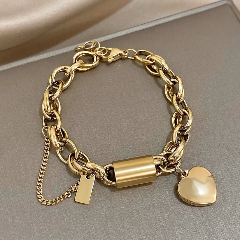 Danica | Gold Heart Charm Chain Bracelet in first_variant_option1 | Elegant Women&