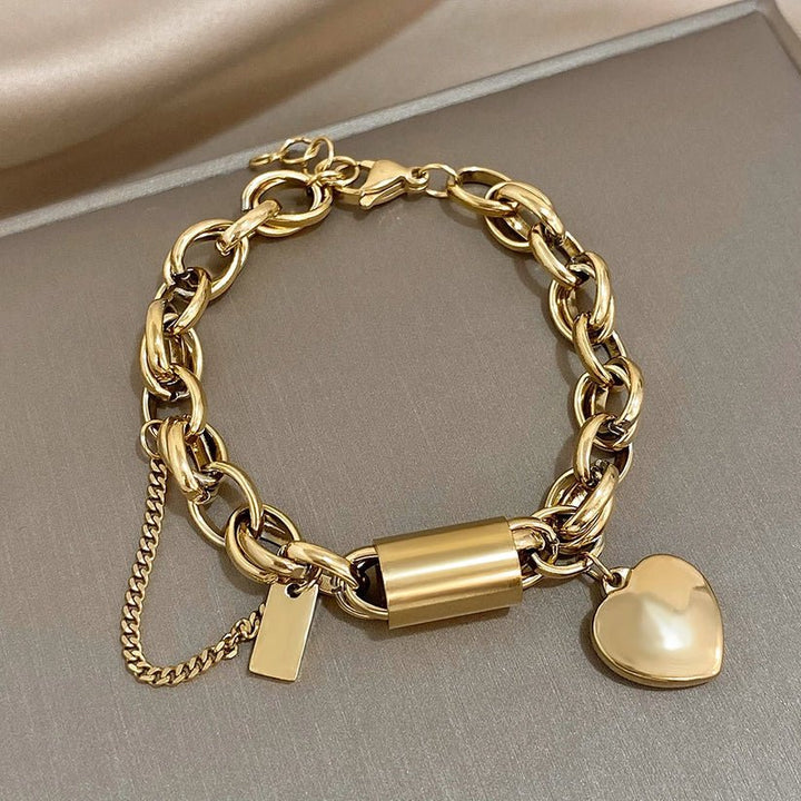Danica | Gold Heart Charm Chain Bracelet in first_variant_option1 | Elegant Women&