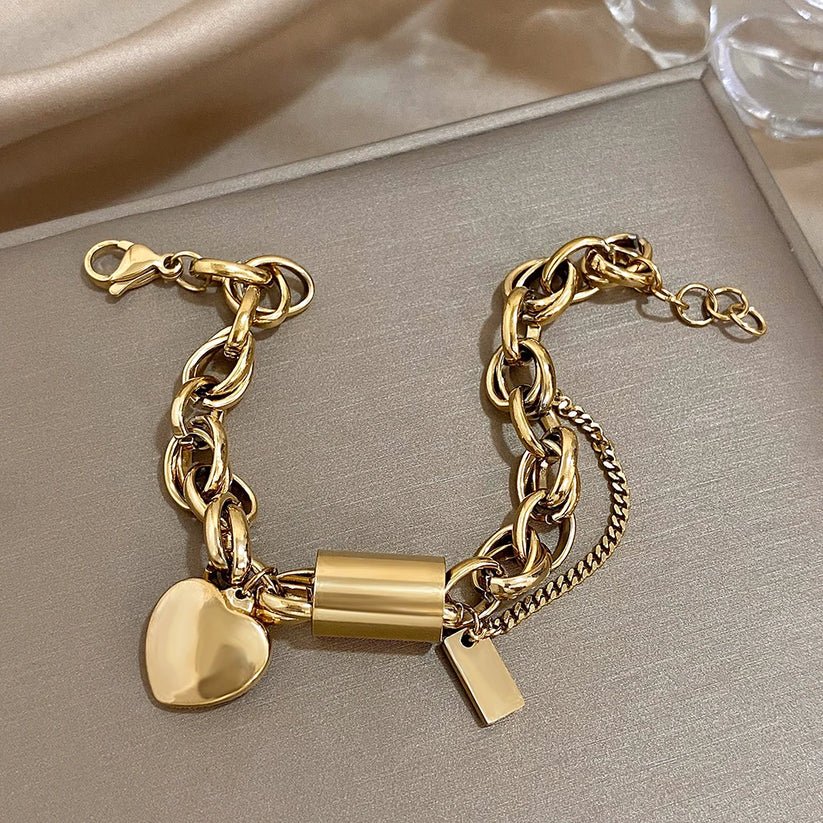 Danica | Gold Heart Charm Chain Bracelet in first_variant_option1 | Elegant Women&
