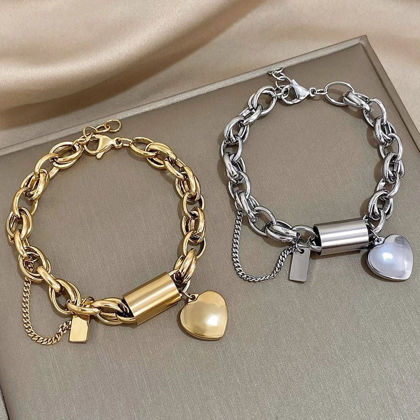 Danica | Gold Heart Charm Chain Bracelet in first_variant_option1 | Elegant Women&