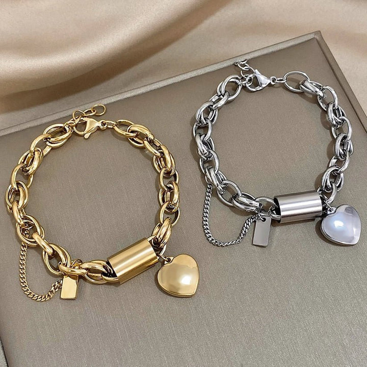 Danica | Gold Heart Charm Chain Bracelet in first_variant_option1 | Elegant Women&