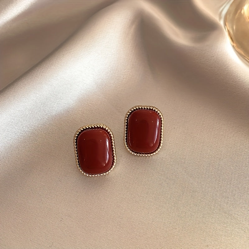 Leonora | Vintage Wine Red &amp; Faux Pearl Stud Earrings Set