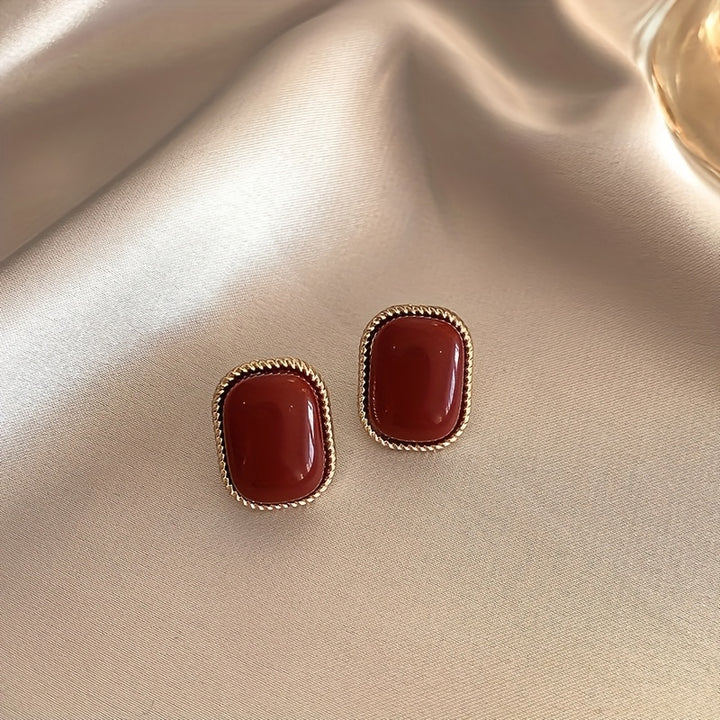 Leonora | Vintage Wine Red &amp; Faux Pearl Stud Earrings Set