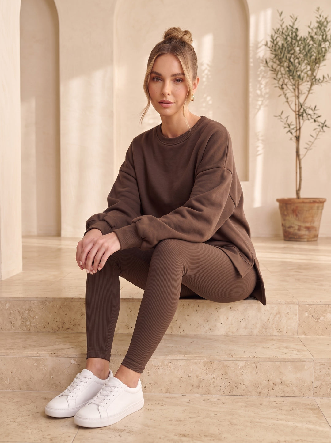 Dixie – Brown, studio, seated on steps