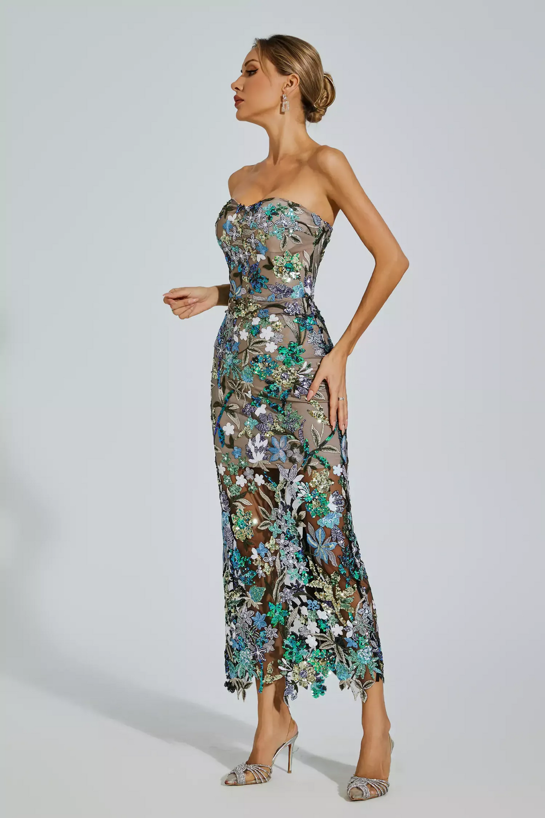 Leanna | Blue Flower Embroidered Maxi Dress