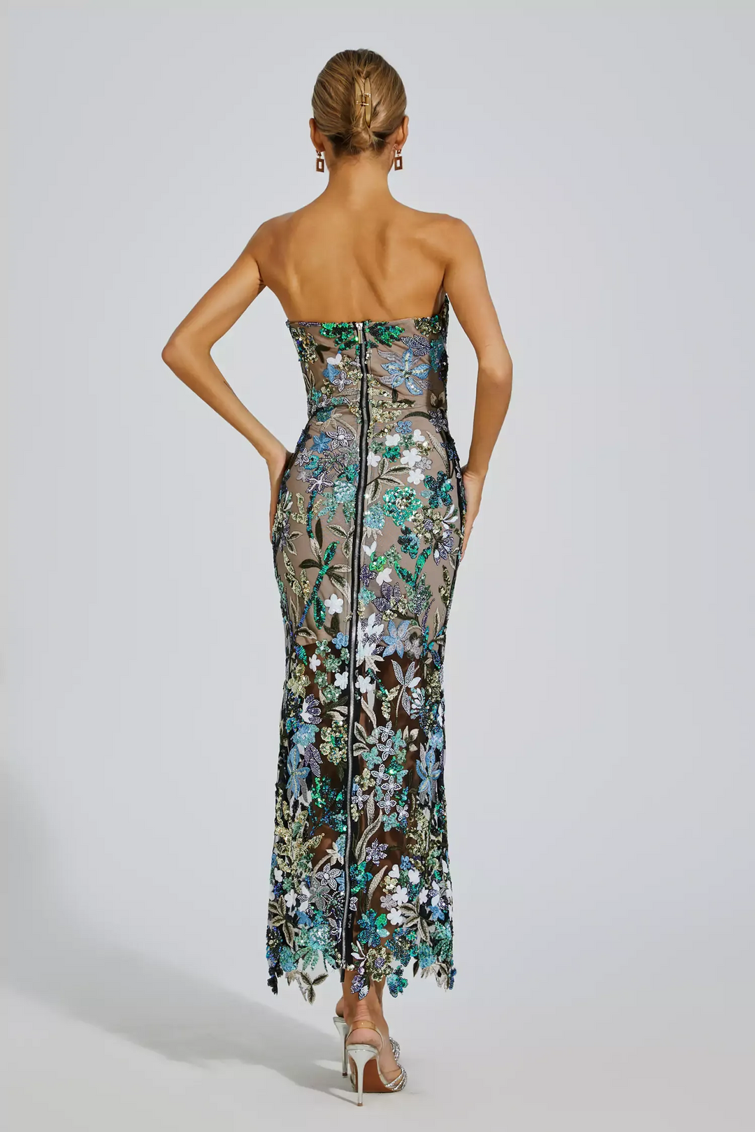 Leanna | Blue Flower Embroidered Maxi Dress
