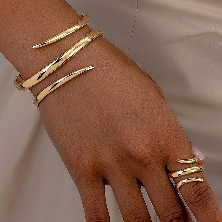 Zephyr | Minimalist Spiral Cuff Bracelet &amp; Ring Set