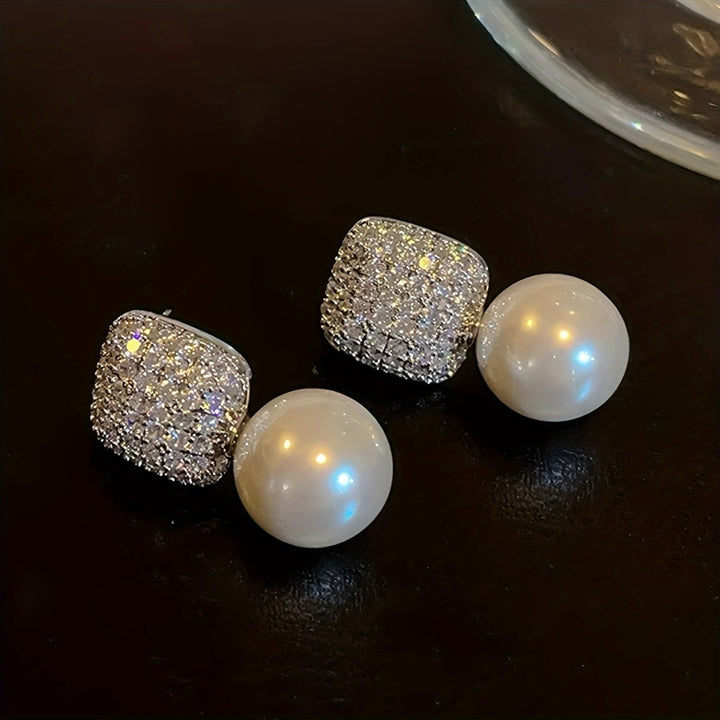 Juliet | Vintage Pavé Square &amp; Faux Pearl Drop Earrings