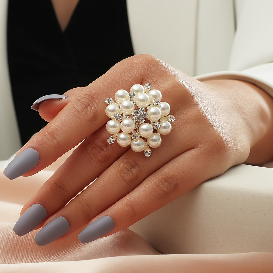 Geneva | French Retro Faux Pearl Cluster Statement Ring