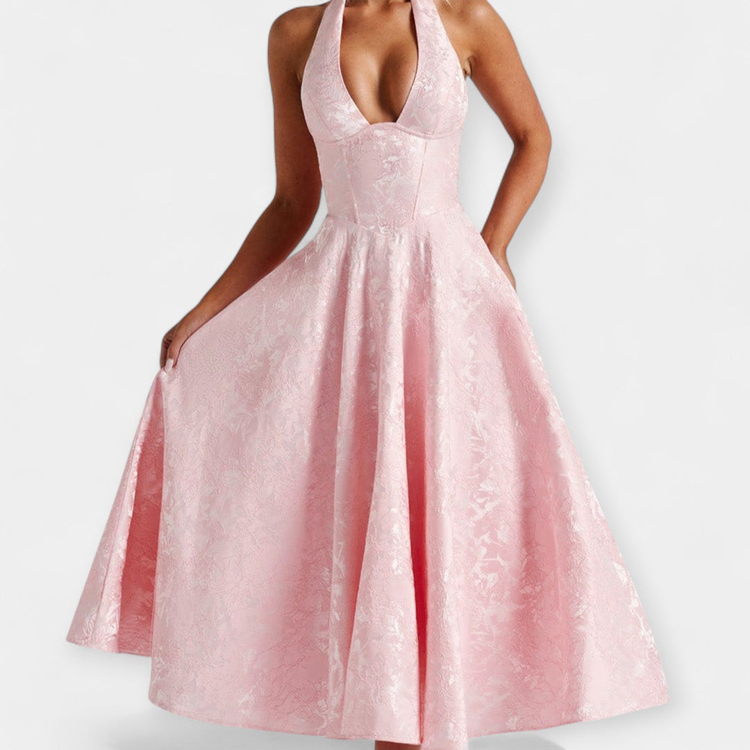 Midi Dress with Open Back and Corset Design