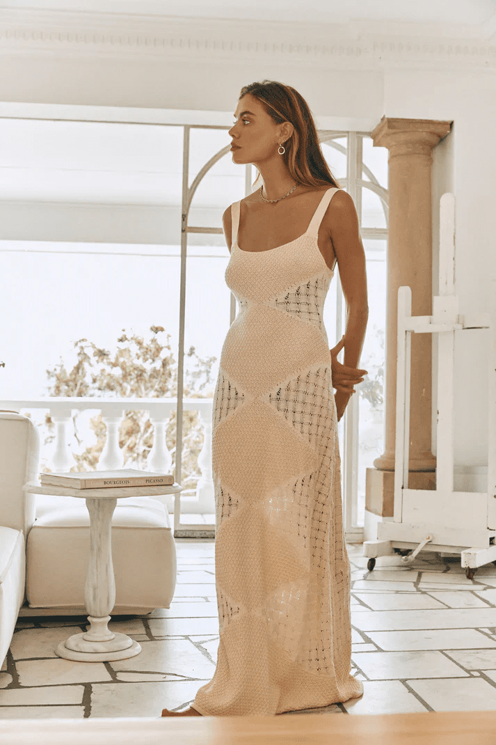 Elara | Knitted Backless Argyle Maxi Dress in first_variant_option1 | Elegant Women&