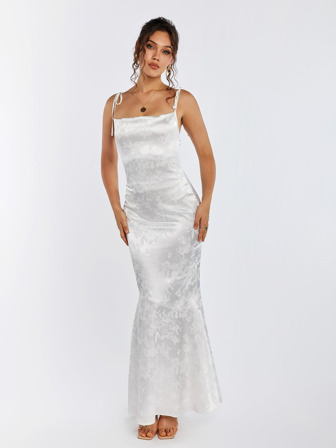 Elodie | Floral Jacquard Satin Maxi Dress in first_variant_option1 | Elegant Women&