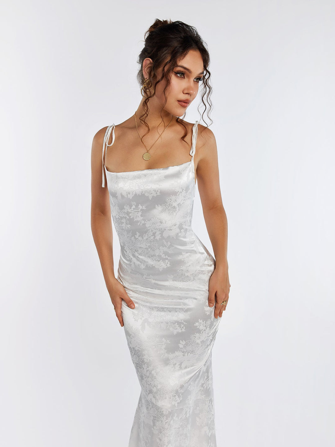 Elodie | Floral Jacquard Satin Maxi Dress in first_variant_option1 | Elegant Women&