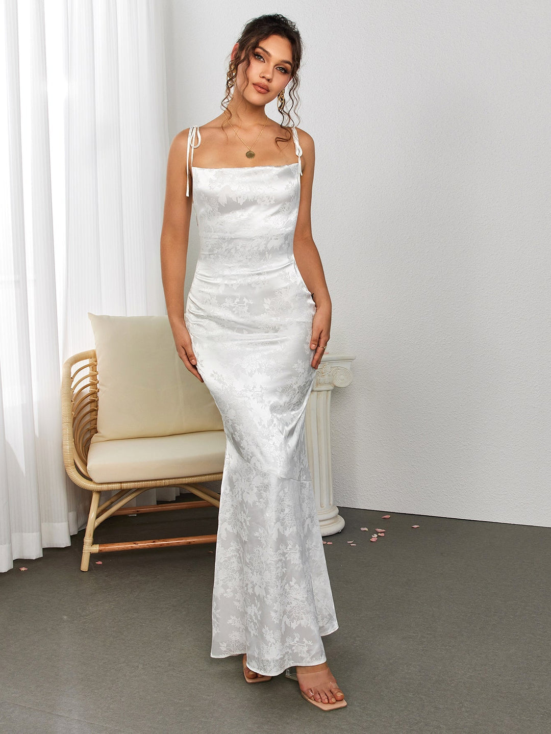 Elodie | Floral Jacquard Satin Maxi Dress in first_variant_option1 | Elegant Women&