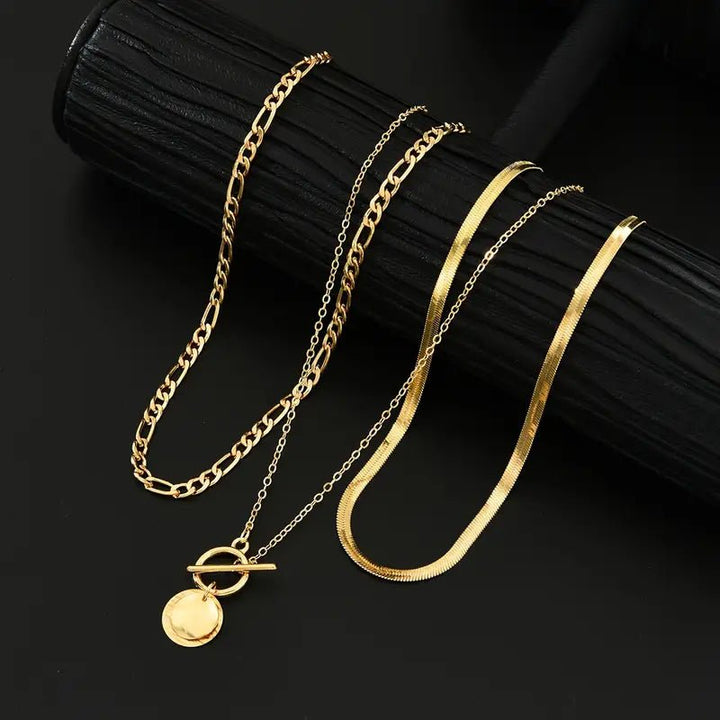 Etheldreda | Layered Round Pendant Necklace Set in first_variant_option1 | Elegant Women&