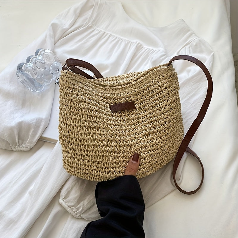Noemia | Handwoven Straw Hobo Crossbody Bag