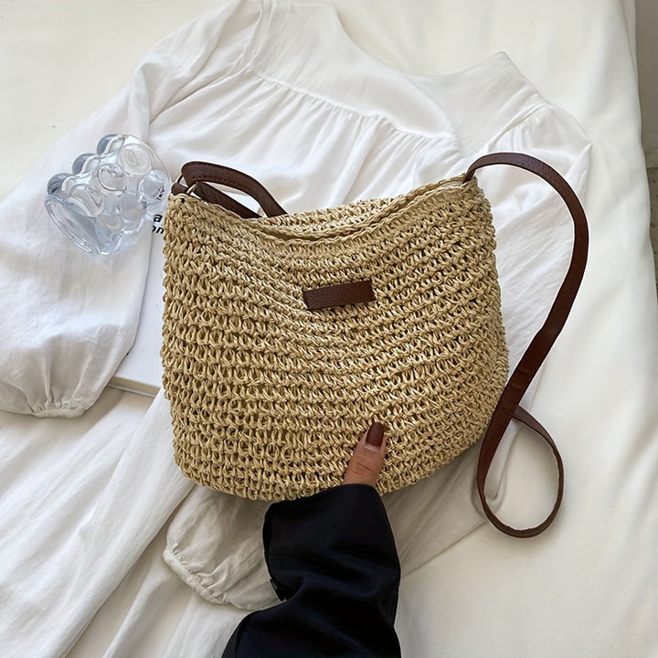 Noemia | Handwoven Straw Hobo Crossbody Bag