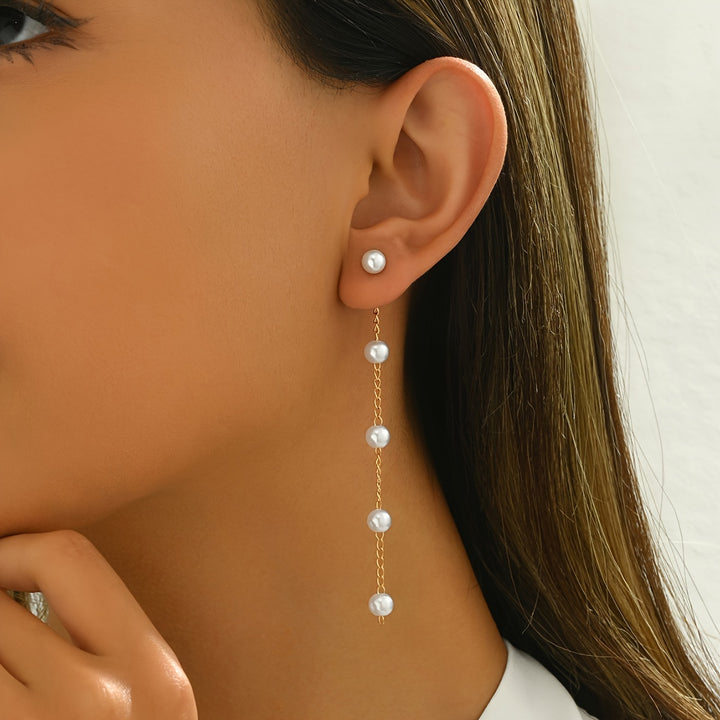 Evangeline | Faux Pearl Tassel Long Dangle Earrings