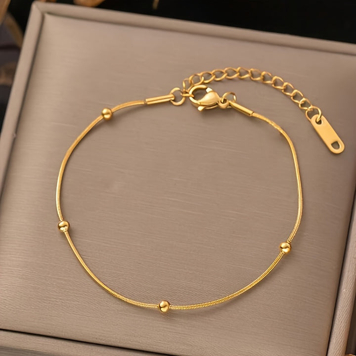 Alara | Minimalist Stainless Steel Snake Chain Bead Bracelet