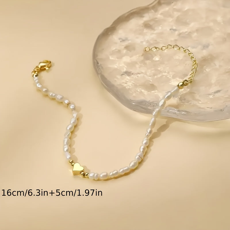 Clementina | Minimalist Faux Pearl Heart Accent Bracelet